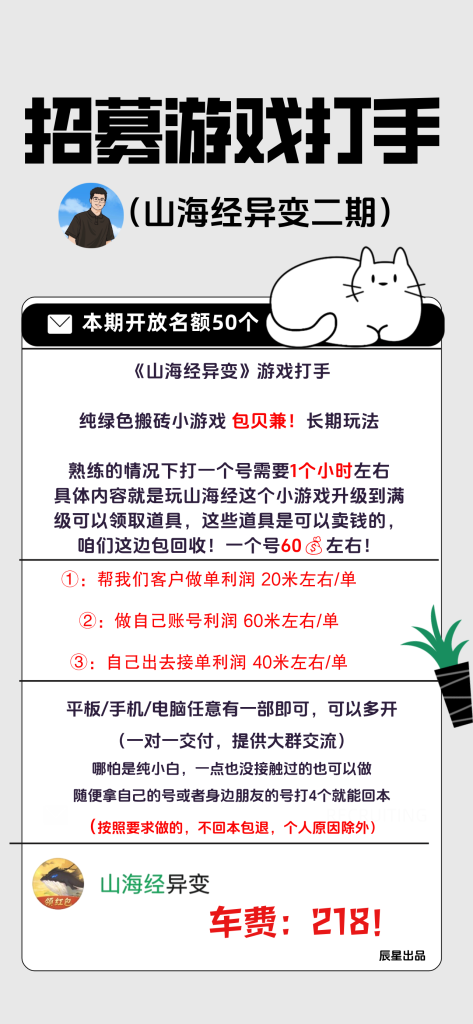 图片[8]-《山海经打手》二期，招募50个名额，帮打游戏还能搞钱？-辰星